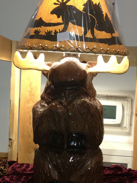 Table Lamp Chainsaw Carved Moose