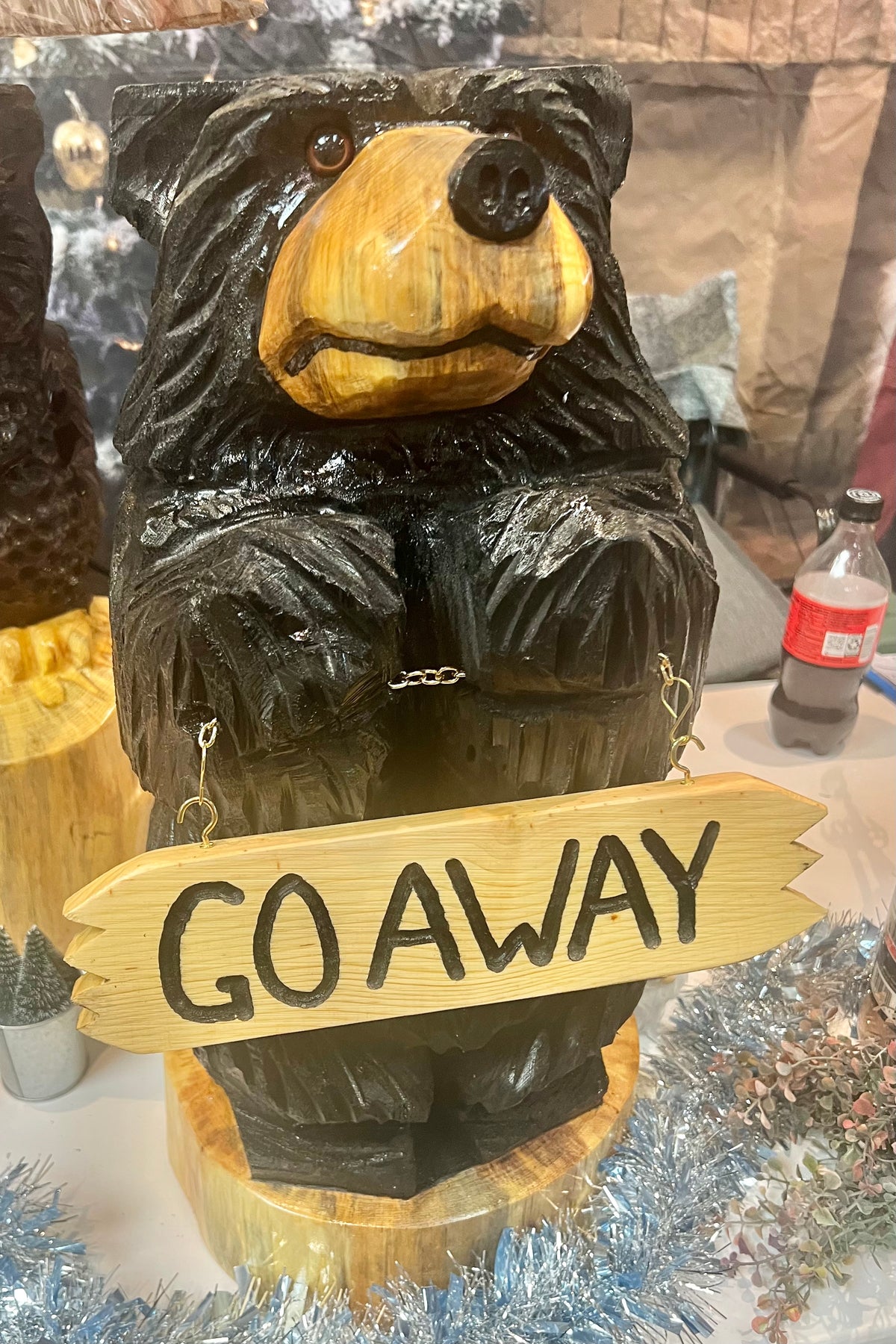 Chainsaw-Carved Welcome Bear– Rustic Wooden Decor