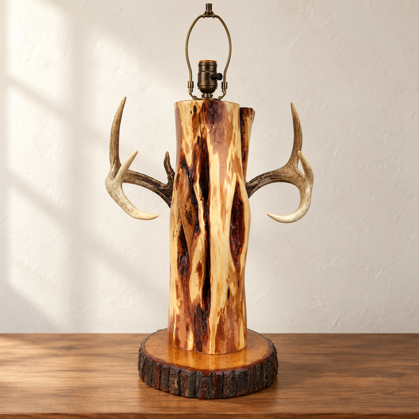 Custom Diamond Willow table lamp with genuine deer antlers