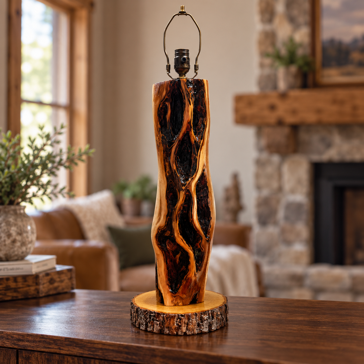 Handcrafted Diamond Willow wood lamp base without lamp shade 