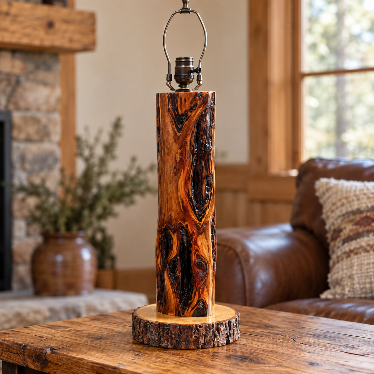 Large single-piece Diamond Willow table lamp without a lamp shade