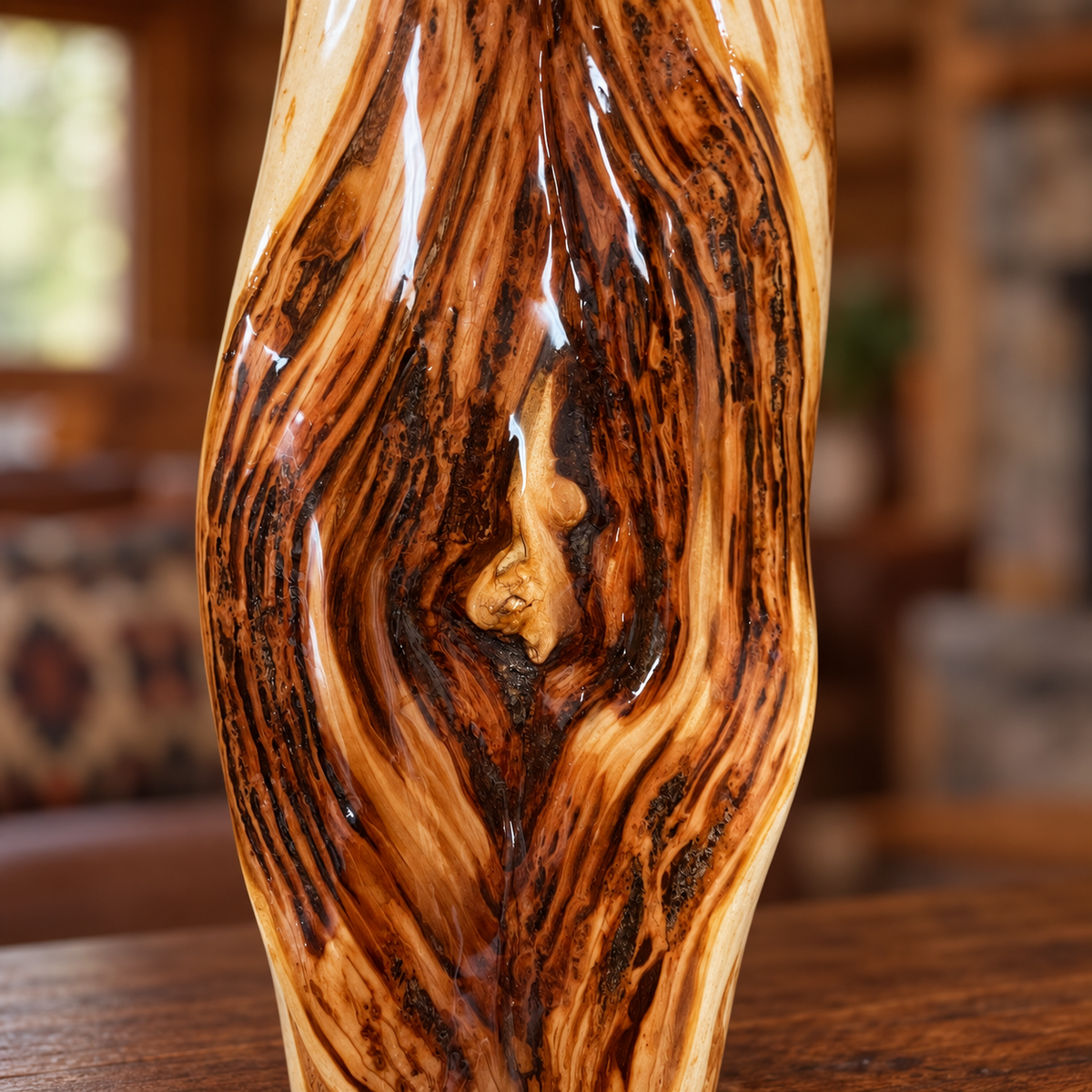 Natural markings on a large Diamond Willow table lamp close up 