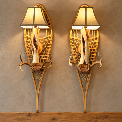 Snowshoe wall light with handcrafted Diamond Willow sconce