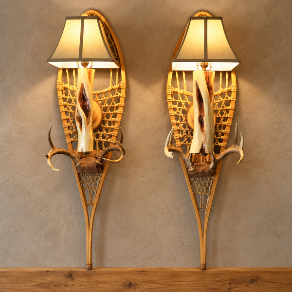 Snowshoe wall light with handcrafted Diamond Willow sconce