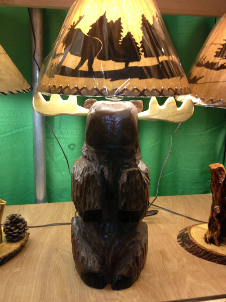 Table Lamp Chainsaw Carved Moose